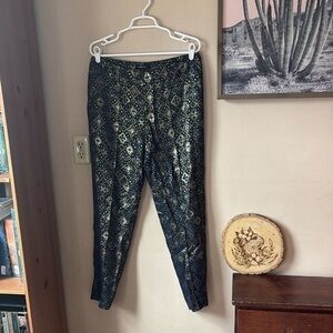 Lafayette 148 Navy Blue & Gold Metallic Brocade Trouser Pant Size 10